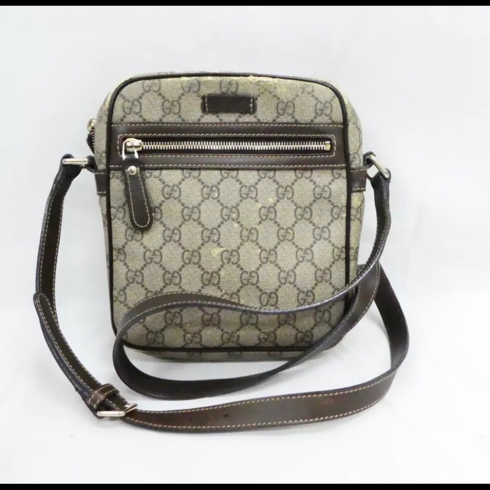 GUCCI 🌼Authentic Vintage Cross Body Bag Tan/Brown GG Link Coated Canvas